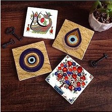 Nisar Store Nazar, Şahmeran, Nar Ağacı Taş Bardak Altlığı Seti - 4 Parça - Dekoratif, Rustik Mutfak Aksesuarı, 10X10 Cm, Kaydırmaz Tabanlı, Şık ve Dayanıklı SC524