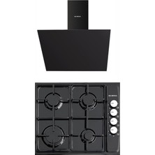 Kumtel A+ Enerji Sınıfı Siyah Renk Gazlı Ocak ve Davlumbaz 2'li Cam Set Modern Tasarım