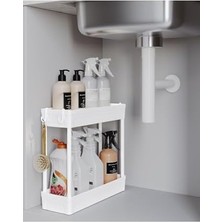 Berry Store Rafata Çok Amaçlı 2 Katlı Evye Altı Düzenleyicisi Askılı Banyo Düzenleyici Dolap Içi Organizer Raf