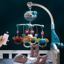 Nisar Store Oyuncak Pilli Işıklı Müzikli Projektörlü Kumandalı Sabitlemeli Dönence Çıngıraklı Dişlikli Bebek Yatıştırıcı Zaman Ayarlı (Mavi)