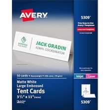 Berry Store Baskılı Büyük Çadır Kartları, Lazer ve Mürekkep Püskürtmeli Yazıcılar, 50 Kart, 3,5 x 11 (5309), Beyaz