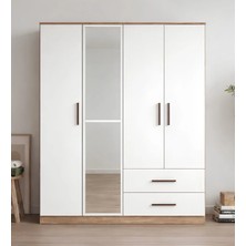 Noiss Home Decor Zitaa 4 Kapaklı Elbise Dolabı Aynalı Çekmeceli Gardırop Kıyafet Dolabı