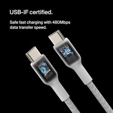 Berry Store Boost Charge Örgülü Usb-C, Hızlı Şarj Cihazı, Usb-C Şarj Kablosu, 16, 15, Galaxy S24, S23,, Ipad, Macbook, ve Daha Fazlası Için, 1 Metre, 2'li Paket, Beyaz