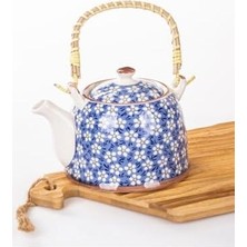Nisar Store Hasır Saplı Porselen Demlik Çiçek Desenli, 900ML Çay, Kahve, Bitki Çayı Sunum, FAN17