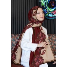 Afvente Çiçek Desen Bordo Soft Pamuk Şal