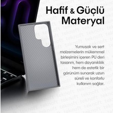 Berry Store Galaxy S25 Plus Için Leth Shield Serisi Parmak Izi Tutmayan Deri Görünümlü Metal Tuşlu ve Metal Lens Çerçeveli Silikon Kılıf (Gri, Galaxy S25 Plus)