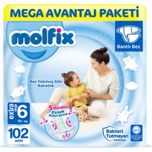 Molfix Bantlı Bebek Bezi 6 Beden 15+ kg Kilo Aralığı 102 Adet Mega Avantaj Paketi