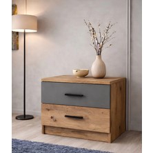 Latre Komodin - Antık Cam & Antrasit - 2 Çekmeceli