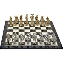 Nisar Store Gifthome Metal Satranç Takımı Seti Battal, İspanyol, Parlak, Kat. MermerAhşap Desenli Parlak 3 Boyutlu Model