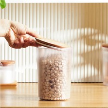 Berry Store Düz Desenli Cam Saklama Kabı - Hava Geçirmez Ahşap Kapaklı, Lüks Mutfak ve Restoran Kullanımı Için (250 Ml)