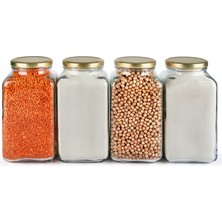 Sarkap 4'lü 3000 ml Kapaklı Köşeli Cam Kavanoz - Gold Kapak