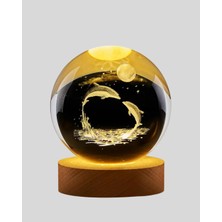 Yunus Temalı Kristal Küre USB Işıklı Ahşap Altlıklı Gece Lambası