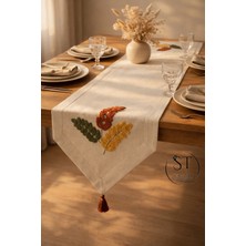 Shopyteks %100 Pamuk Keten Başak Bohem Punch Nakışlı Masa Runner – 30X140 cm Zarif ve Doğal Sofra Dekorasyonu