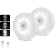 Berry Store Hareket Sensörü Gece Lambası USB Şarj Edilebilir, Soğuk Beyaz ve Kısılabilir, 10 Led, Manyetik Gece Lambası, Dolap Merdivenleri Koridor Banyo Için Hareket Sensörü Işığı, 3 Adet