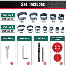 Berry Store For Better Lıfe Delik Testeresi Seti Kutu Matkabı 7 Testere Çelengi ve 5 Testere Çelengi, Ahşap, Alçı Panel, Sunta, Delik Delme Için