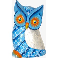 Ahşap Dekoratif Baykuş Mavi 27CM Albızıa Wood