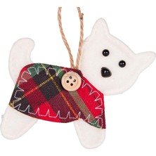 Nisar Store Yılbaşı Ağaç Süsü Köpek Ekose Elbiseli Kedi Beyaz 10 Cm.