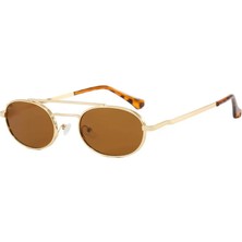 Toz Vintage Ferin Kahverengi Retro Oval Metal  Ince Sap Unisex UV400 Vintage Retro Güneş Gözlüğü
