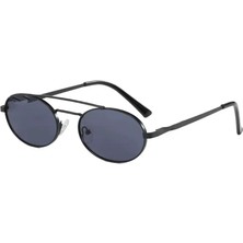 Toz Vintage Ferin Siyah Retro Oval Metal  Ince Sap Unisex UV400 Vintage Retro Güneş Gözlüğü