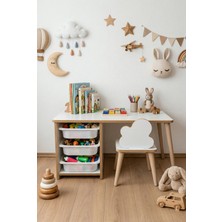 Pofitto Çocuk Masa Sandalye Takımı-3 Sepetli Çocuk Çalışma Masası Aktivite Masası Yaz-Sil Bulut Sandalye