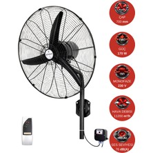 Dündar SV 65 65 cm (26'') 1350 D/D 220 230 Volt Monofaze Uzaktan Kumandalı Duvar Sanayi Tipi Vantilatör