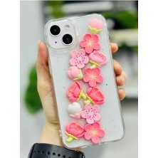 Berry Store 13-14 ve 15 ile Uyumlu Oyuncak Pembe Çiçek Tasarımlı Esnek Silikon Kılıfı