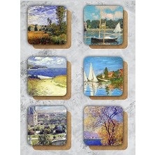 Nisar Store Claude Temalı Ahşap Bardak Altlığı Ahşap Baskılı Altlık 6'lı Set (9 X9CM) KARBONNM20