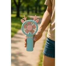 Nisar Store Geyik Boynuzlu Mini El Fanı, 20 cm Taşınabilir Şarjlı Masaüstü Fan, Tek Kademeli Hız, Kompakt Fan Tasarımı, 7 cm Çaplı Vantilatör, USB Şarjlı, Çocuklar Için Uygun