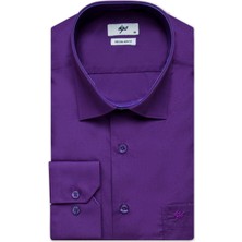 İGS Mor Regular Fit Rahat Kalıp Klasik Yaka Düz Uzun Kollu Cepli Pamuklu Gömlek