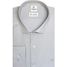 İGS Açık Gri Slim Fit Dar Kalıp Klasik Yaka Düz Uzun Kollu Cepsiz Kolay Ütülenir Gömlek