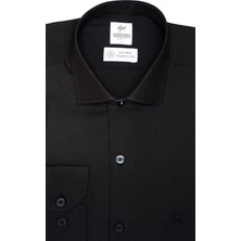 İGS Siyah Slim Fit Dar Kalıp Klasik Yaka Düz Uzun Kollu Cepsiz Kolay Ütülenir Gömlek
