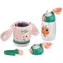 Nisar Store Çocuk Kılıflı 2 Ayrı Kapaklı Pipetli Tritan Su Matarası 480ML 6955485620136