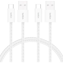 Nisar Store 2'li Örgülü Usb-A - Usb-C Kablo, 1,5 M, 15 W, Yumuşak, Esnek ve Hızlı Şarj Kablosu, 17 ve 16 Serisi, Galaxy S25, 10, iPad Pro ve Daha Fazlasıyla Uyumlu, Beyaz