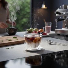 Berry Store 1 Adet Çift Cidarlı Borosilikat Cam Kase (250 Ml) - Isı Yalıtımlı, El Yakmayan Şeffaf Servis Kasesi | 9x7.5 cm | Tatlı, Yoğurt, Çorba Kasesi