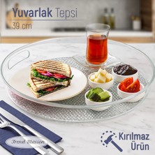 Trend Maison Yuvarlak Servis Tepsisi Kırılmaz Şeffaf Çay Kahve ve Sunum Tepsisi 39 cm