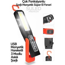 Suled Manyetik Tamirci El Feneri 3 Modlu Şarjlı COB Xpe Led Acil Durum Kamp Tamir İkaz Lambası Askılı
