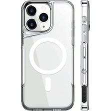 Nisar Store 16 Pro Ile Uyumlu Mag Safe Özellikli Ultra Kristal Kenarları Yumuşak Arkası Sert Tam Koruyuculu Silikon Kılıf (Şeffaf/beyaz, 6.3 Inç)