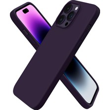 Berry Store 14 Pro ile Uyumlu Içi Kadife Dışı Mat Yapıya Sahip Koruma Sağlayan Lansman Silikon Kılıf (Derin Mor)