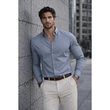 Valiberta Likralı Regular Fit Nefes Alabilir Klasik Erkek Oxford Gömlek - Füme