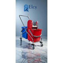 Elcy Çift Kovalı Krom Temizlik Arabası Paspas Arabası (  Plastik Presli )