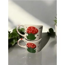 Berry Store Mantar Model Hediyelik 2 Li Çay Kahve El Yapımı Seramik Kupa