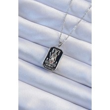 Shopwave 316L Çelik Zincir Gümüş Renk Siyah Mineli Tarot Kolye
