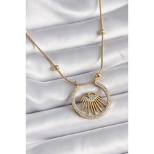 Shopwave 316L Çelik Gold Renk Zirkon Taşlı Göz Model Kadın Kolye