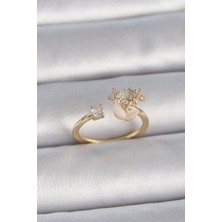 Shopwave Pirinç Gold Renk Ayarlanabilir Zirkon Taşlı Yıldız Model Kadın Yüzük