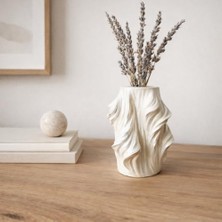 Berry Store Dalgalı Desenli Dekoratif Mini Vazo| Inci Rengi | Döküm Seramik Tozu | El Boyaması