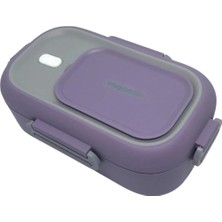 Berry Store Bento 550ML Lunchbox Tek Katlı Çelik Sefer Tası Yemek Kutusu (Mor-Gri)