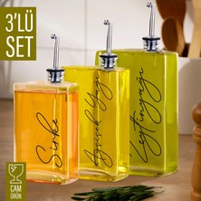 Trend Maison 3’lü Cam Yağlık Sirkelik Mutfak Şişe Seti Sızdırmaz Paslanmaz Kapaklı (350 ml - 500 ml - 750 Ml)