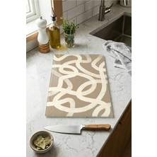 Zevahir Mobilya Dekorasyon Cam Kesme Tahtası Kaymaz Tabanlı Modern Bej Tasarımlı