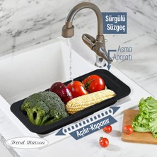 Trend Maison Sürgülü Ayarlanabilir Pratik Lavabo Süzgeci, Uzun Kısa Ayarlı Evye, Meyve Sebze Salata Yıkama Siyah