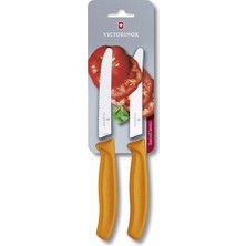 Victorinox 6.7836.L119B 11cm Turuncu 2li Tırtıklı Domates ve Sofra Bıçağı, Blisterli Paket